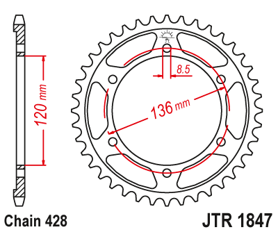 JT Sprockets JTA1308.47 47T Aluminum Rear Sprocket 