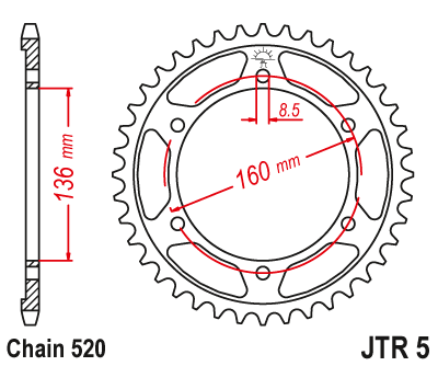 JT Kettenrad 46 Zähne Teilung 525 silber JTR498.46