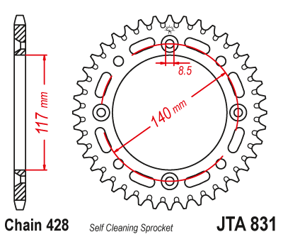 Звезда ведомая алюминиевая JT JTA831.47 (JTA831-47) (A831-47)